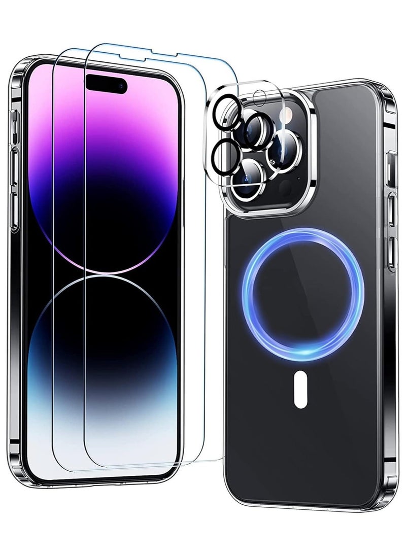 Raxoom [5 in 1] for iPhone 15 Pro Max Case Magnetic [Compatible with Magsafe] [Tempered Glass Screen+Camera Lens Protector] Shockproof Slim Phone Cover for iphone 15 Pro Max Clear (iphone 15 Pro Max) - Image 1