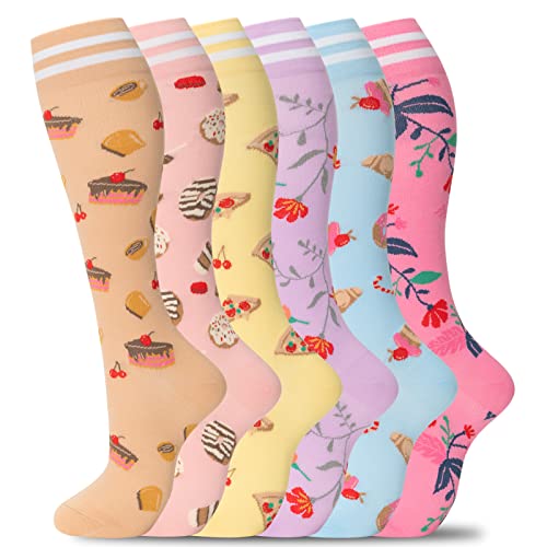 fenglaoda Compression Socks Women Men 6 Pairs, Knee High Best Support Circulation Socks for Running, Travel, Flight, Nurse - Image 1