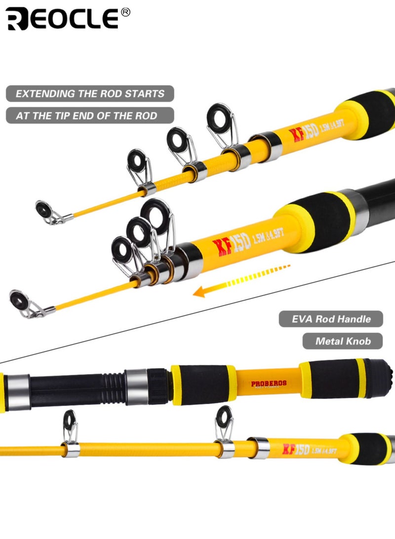 REOCLE Telescopic Fishing Rod with Fast Retracting System and Glass Fiber Construction Extendable Fishing Pole with Lightweight Design for Freshwater Saltwater Angler Use - Image 2