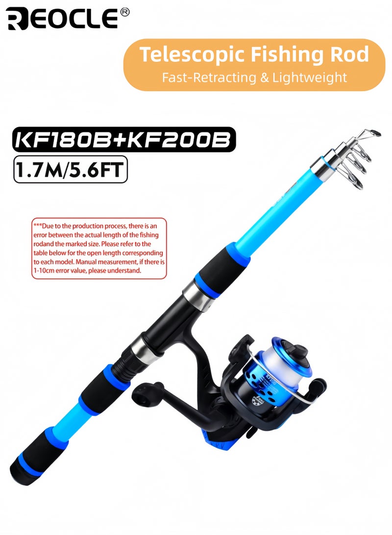 REOCLE Telescopic Fishing Rod with Fast Retracting System and Glass Fiber Construction Extendable Fishing Pole with Lightweight Design for Freshwater Saltwater Angler Use - Image 1