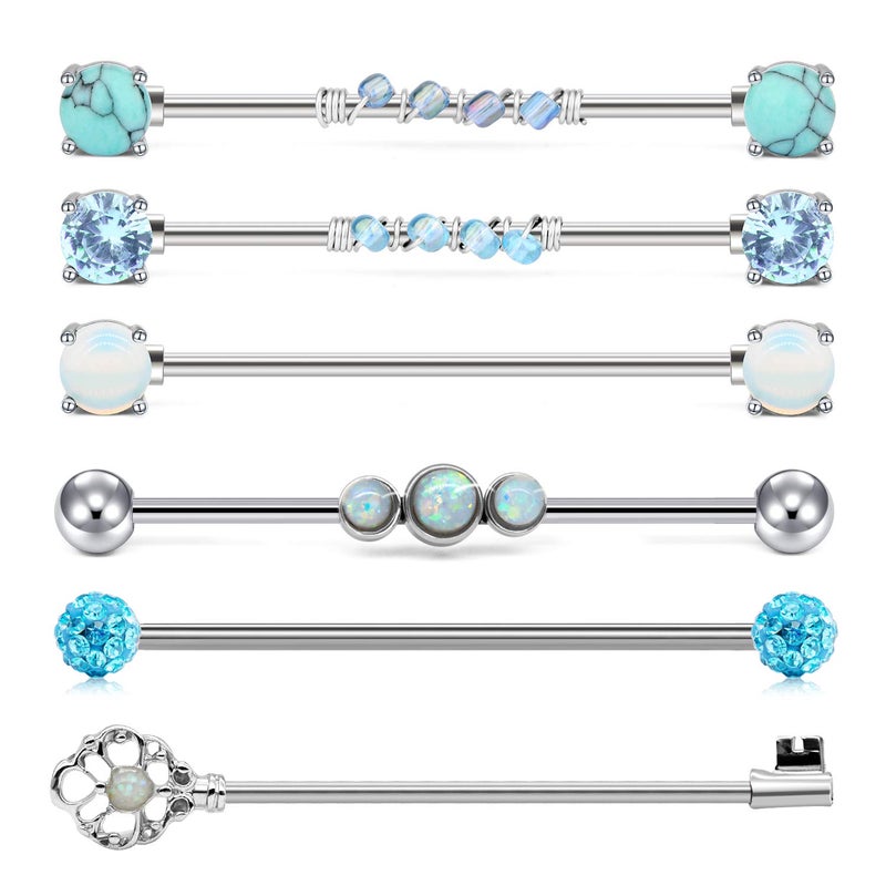 QWALIT Industrial Barbell 14G Industrial Earrings Industrial Piercing Jewelry Industrial Bar Surgical Stainless Steel Scaffold Piercings Arrow Turquoise 38mm 35mm for Women Men - Image 1