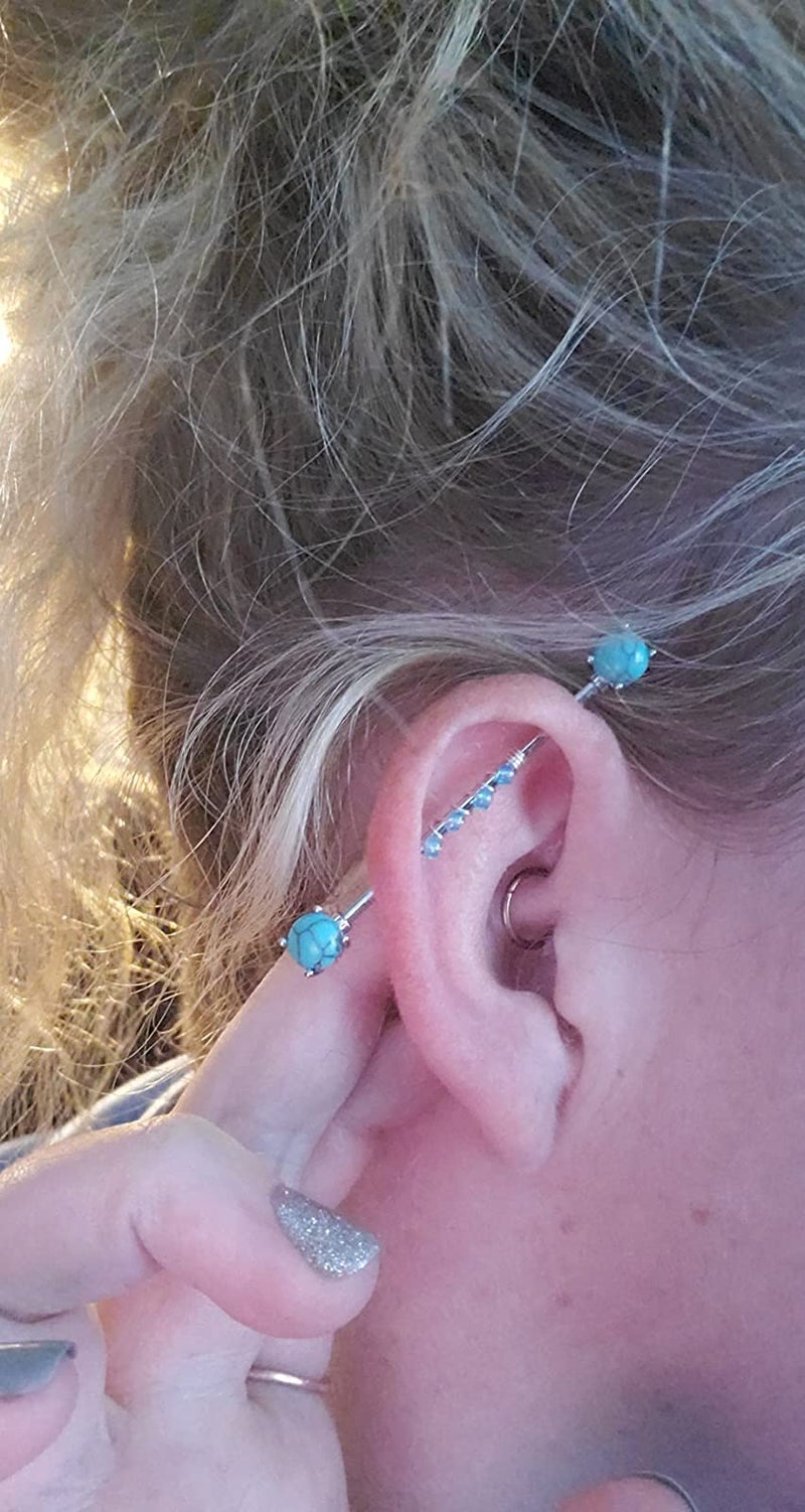 QWALIT Industrial Barbell 14G Industrial Earrings Industrial Piercing Jewelry Industrial Bar Surgical Stainless Steel Scaffold Piercings Arrow Turquoise 38mm 35mm for Women Men - Image 3