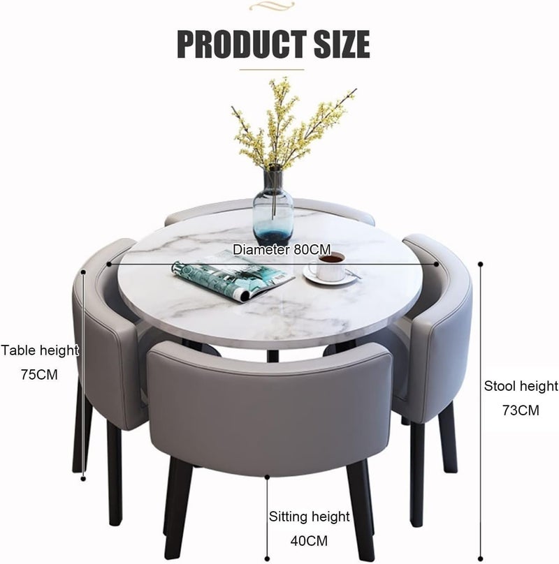 Harmony Home طقم طاولة طعام دائري من هارموني هوم 5 قطع - أثاث غرفة طعام خشبي مع 4 كراسي مبطنة (أبيض ورمادي) - Image 3