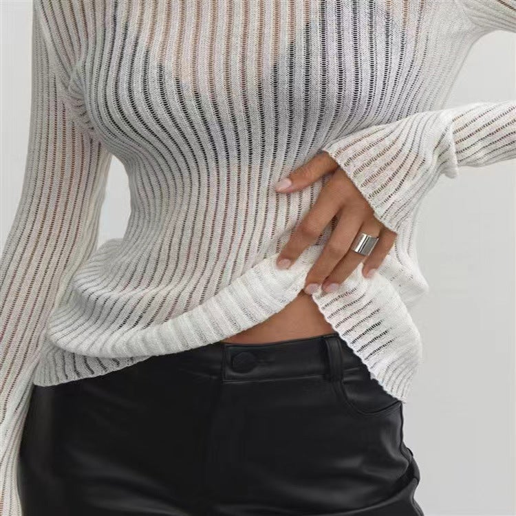 2023 Europe And America Independent Station Spring And Long Sleeve Round Neck Thin Breathable Knitted Wool Top - Image 1