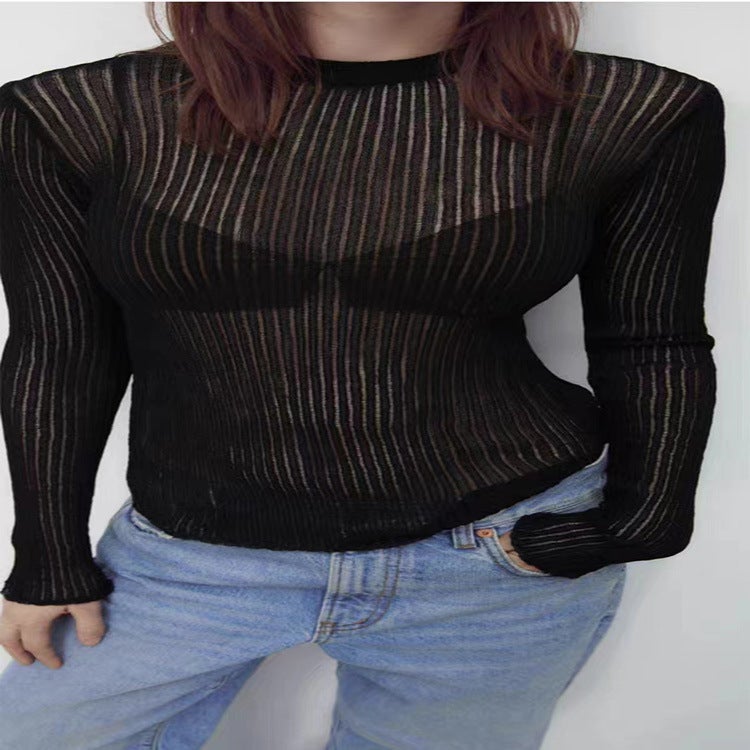 2023 Europe And America Independent Station Spring And Long Sleeve Round Neck Thin Breathable Knitted Wool Top - Image 3