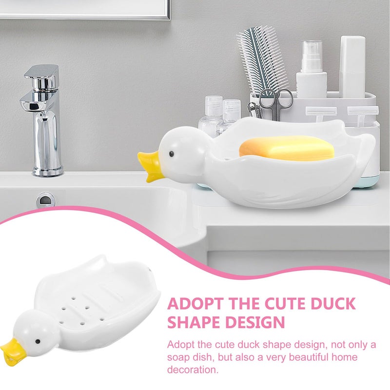 Ceramic Soap Dish with Waterfowl Design Self Draining Soap Holder Tray for Bathroom Shower - Image 4