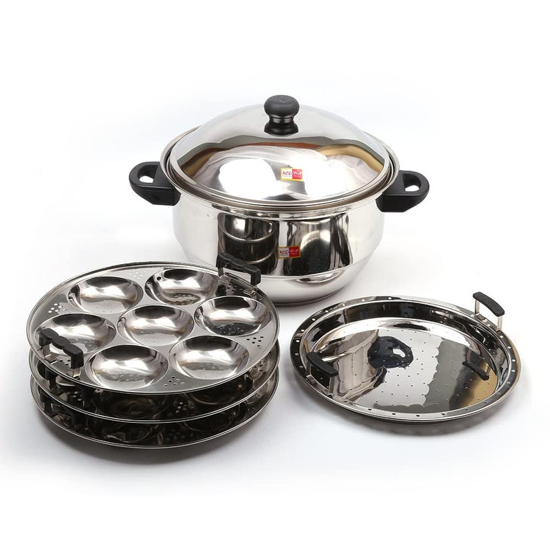 KCL Stainless Steel Sandwich Bottom MultiKadai Idly Steamer / 21 Idly - 3 Plate - Image 1