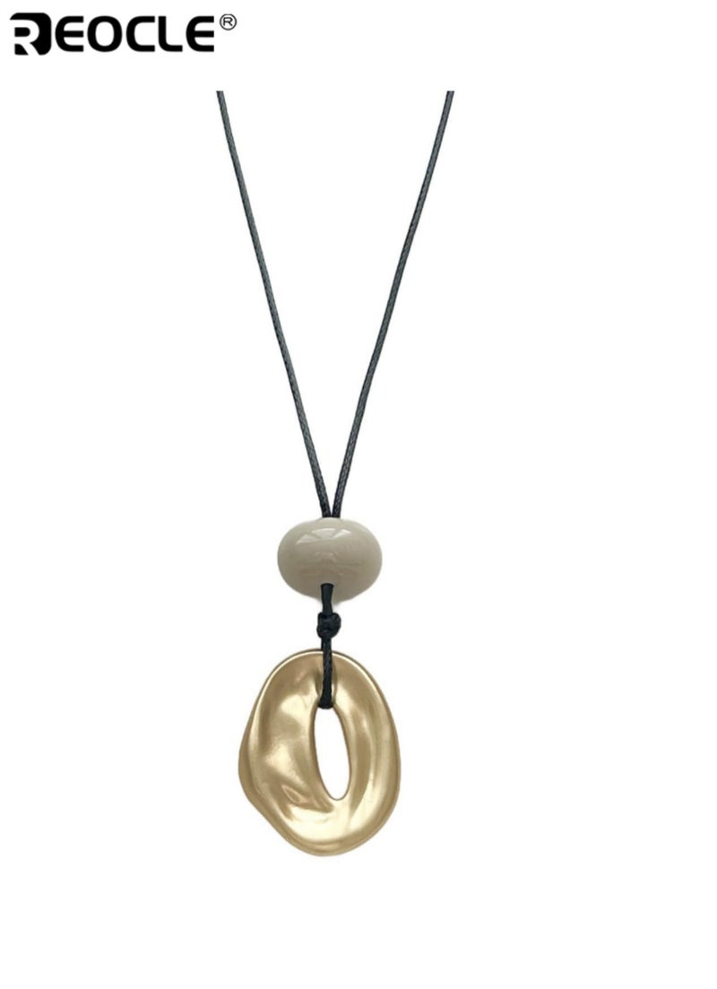 REOCLE Women's Irregular Pendant Necklace Minimalist Artistic Necklace with Adjustable Black Cord Trendy Bohemian Style Necklace with Unique Geometric Design - Image 4