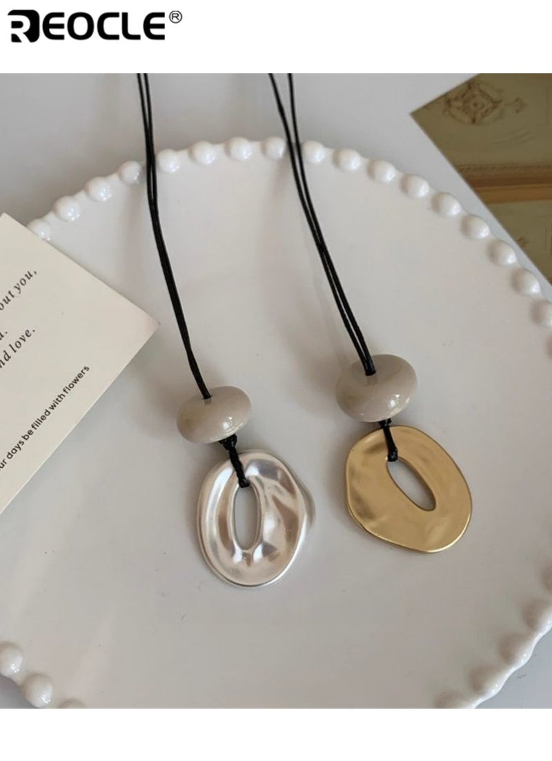 REOCLE Women's Irregular Pendant Necklace Minimalist Artistic Necklace with Adjustable Black Cord Trendy Bohemian Style Necklace with Unique Geometric Design - Image 5