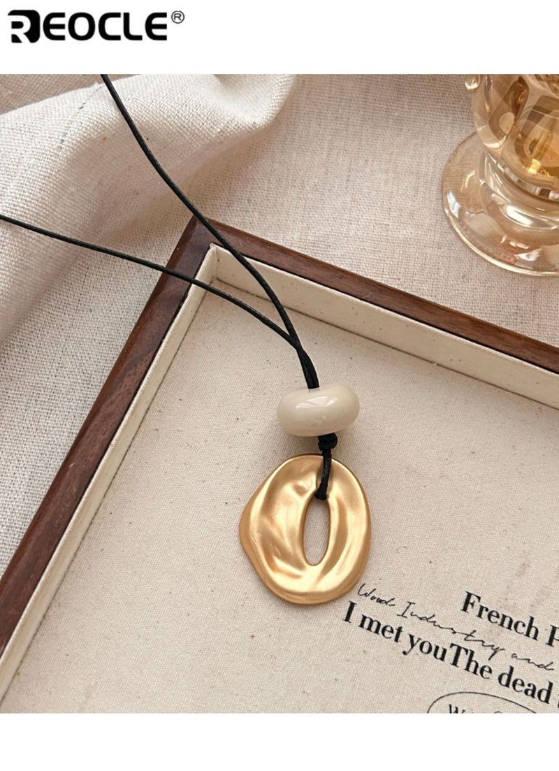 REOCLE Women's Irregular Pendant Necklace Minimalist Artistic Necklace with Adjustable Black Cord Trendy Bohemian Style Necklace with Unique Geometric Design - Image 2