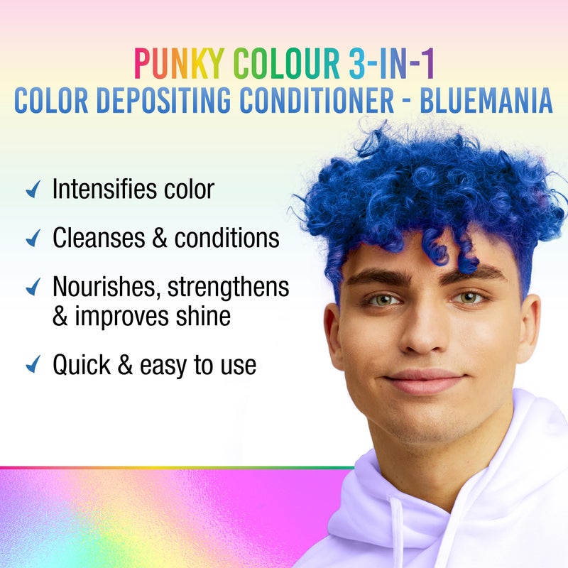 Punky Colour 3-in-1 Color Depositing Conditioner & Hair Cleanser - Bluemania, Semi Permanent Hair Color Conditioner, Long-Lasting Hair-Dye, 8.5 fl oz. - Image 1