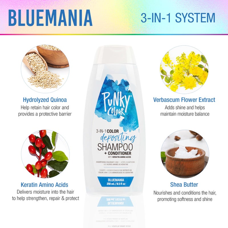 Punky Colour 3-in-1 Color Depositing Conditioner & Hair Cleanser - Bluemania, Semi Permanent Hair Color Conditioner, Long-Lasting Hair-Dye, 8.5 fl oz. - Image 2