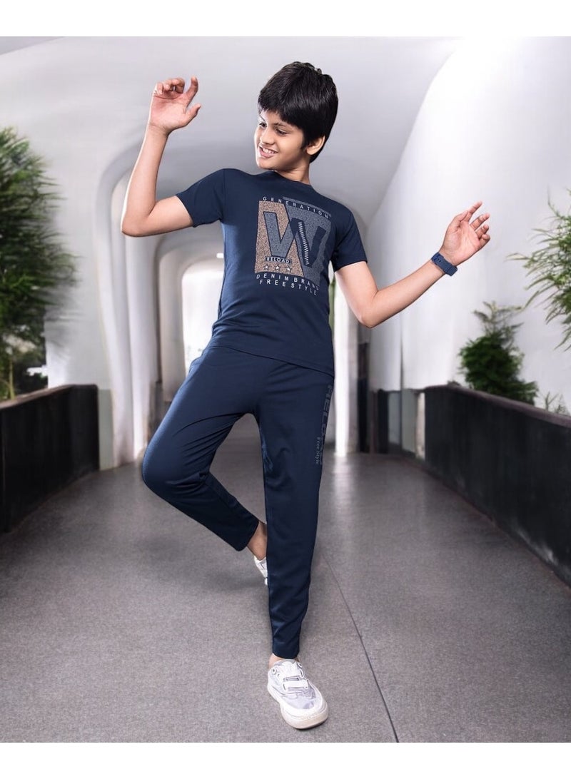 Boys Navy Blue T-Shirt & Jogger Set – Casual Stylish Kids Outfit | Comfortable Everyday Wear - Image 1