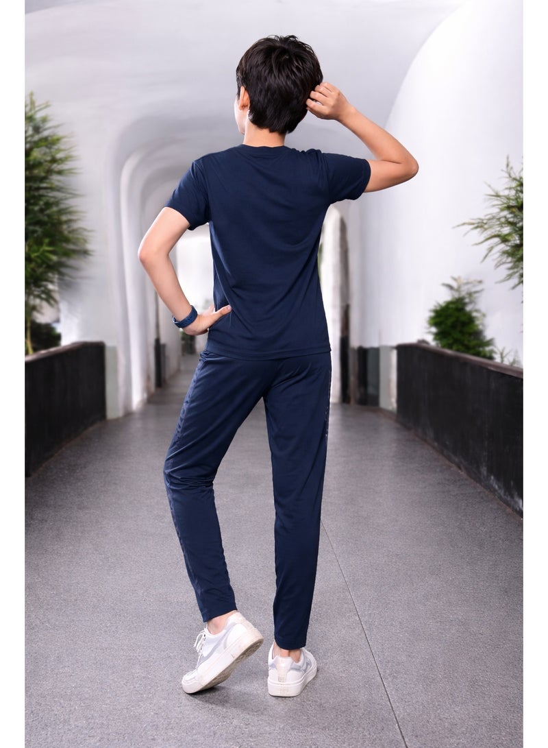 Boys Navy Blue T-Shirt & Jogger Set – Casual Stylish Kids Outfit | Comfortable Everyday Wear - Image 2
