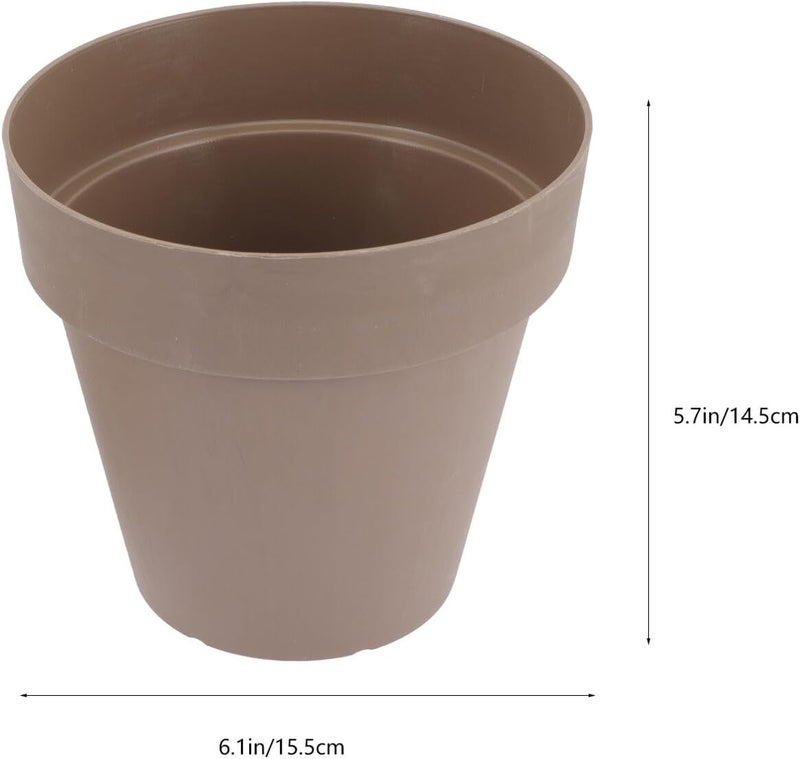 مجموعة أواني نباتات بلاستيكية من 6 قطع مع صحون، أواني زهور كبيرة القطر مصنوعة من الراتنج السميك للنباتات العصارية والنباتات الخضراء، أواني نباتات بلاستيكية بنية للشرفة وغرفة المعيشة - Image 2