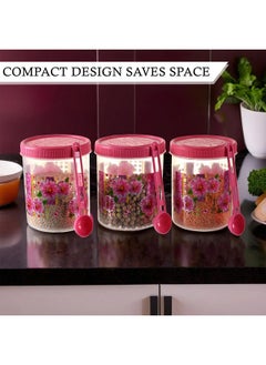 Kuber Industries Kuber Industries (Set of 6) Storage Containers | 1000 ML Plastic Kitchen Jar with Spoon | Masala Box for Kitchen | Spice Boxes | Kitchen Container for Rice, Cereals, Snacks, Dry Fruits | Pink  - Image 4