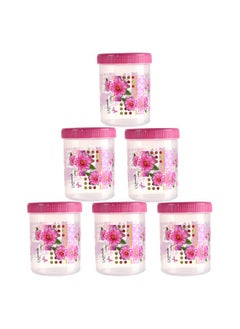Kuber Industries Kuber Industries (Set of 6) Storage Containers | 1000 ML Plastic Kitchen Jar with Spoon | Masala Box for Kitchen | Spice Boxes | Kitchen Container for Rice, Cereals, Snacks, Dry Fruits | Pink  - Image 1