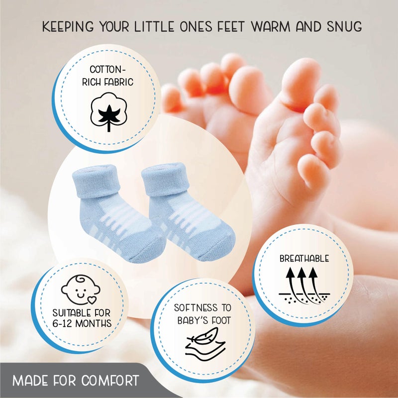 infancie Baby Socks Newborn Socks 12 Pairs - (6-12 Months) â€“ Soft And Comfortable Babies Grip Sock, Premium Newborn Baby Sock, Gift For Little Boys - Image 3