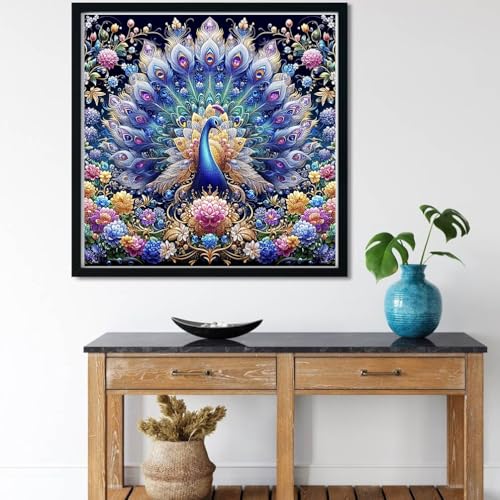 Meothan Diamond Art Kits for Adults 5D DIY Colorful Peacock Diamond Painting Kits for Adults Beginners Diamond Dots Kits Gem Arts Crafts for Living Room Bedroom Offices Home Wall Decor 16X16 Inch - Image 3