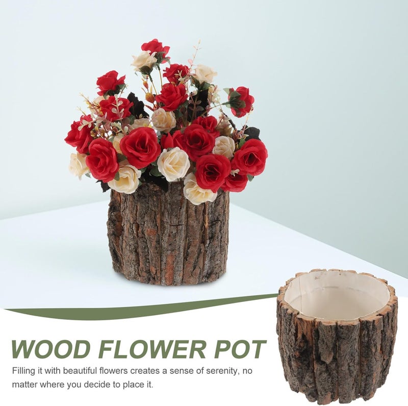 Yardwe Home Decor Flower Pot Made of Wooden Bark Natural Tree Trunk Succulent Planter Rustic Tree Stump Design Cactus Flower Pot for Garden Balcony Decoration 17 cm Plant Pots - Image 5
