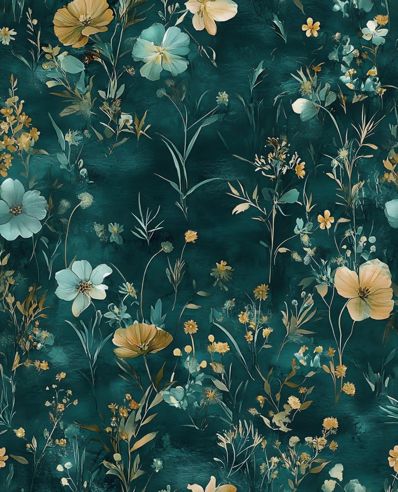 Laatse TealBlueGold Floral Peel and Stick Wallpaper Boho Botanical Wallpaper 175x118 Vintage Wildflowers Contact Paper Waterproof Self Adhesive Modern Stick on Wall Paper for Bedroom Walls Table Cabinet - Image 2