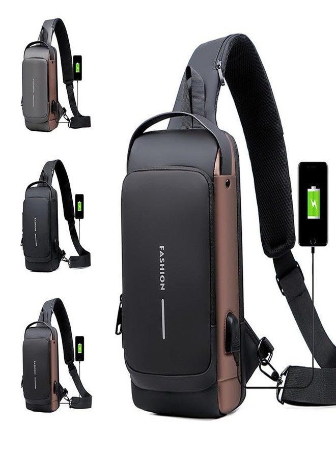 Yatee Men’s Sling Bag with USB Charging Port, Anti-Theft Crossbody Chest Bag, Waterproof Shoulder Backpack for Travel, Office, College & Daily Use (Brown) - Image 3