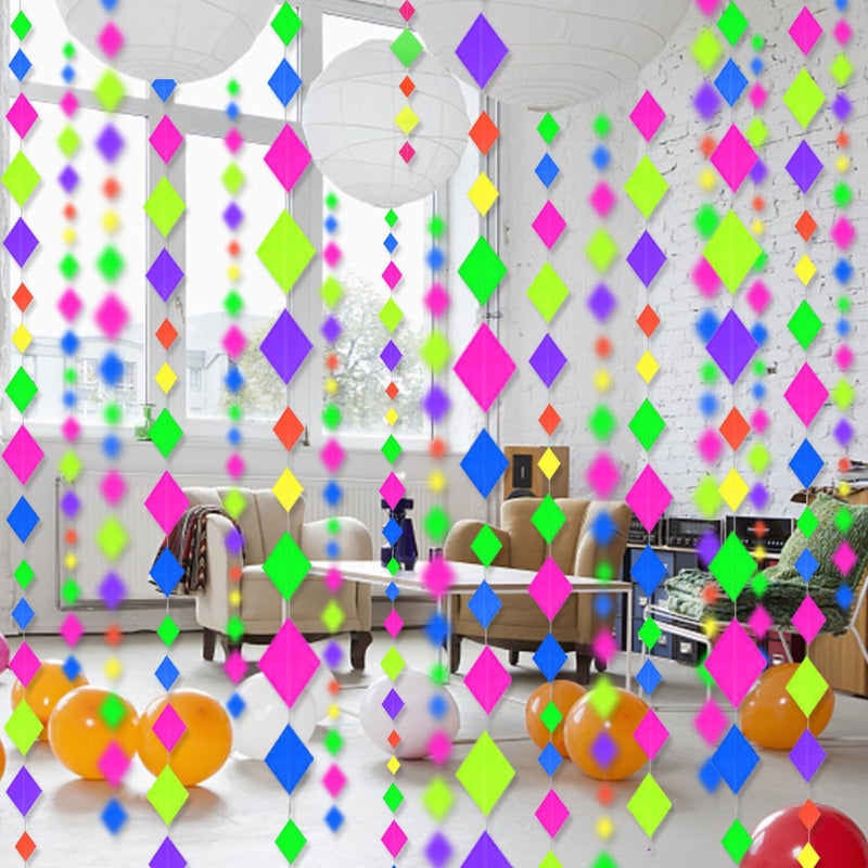WELITTCON 123feet UV Paper Neon Streamers & Garlands - Diamond Shape Black Light Decorations, Glow Party Favors & Supplies for Wedding & Birthday Celebrations - Image 4