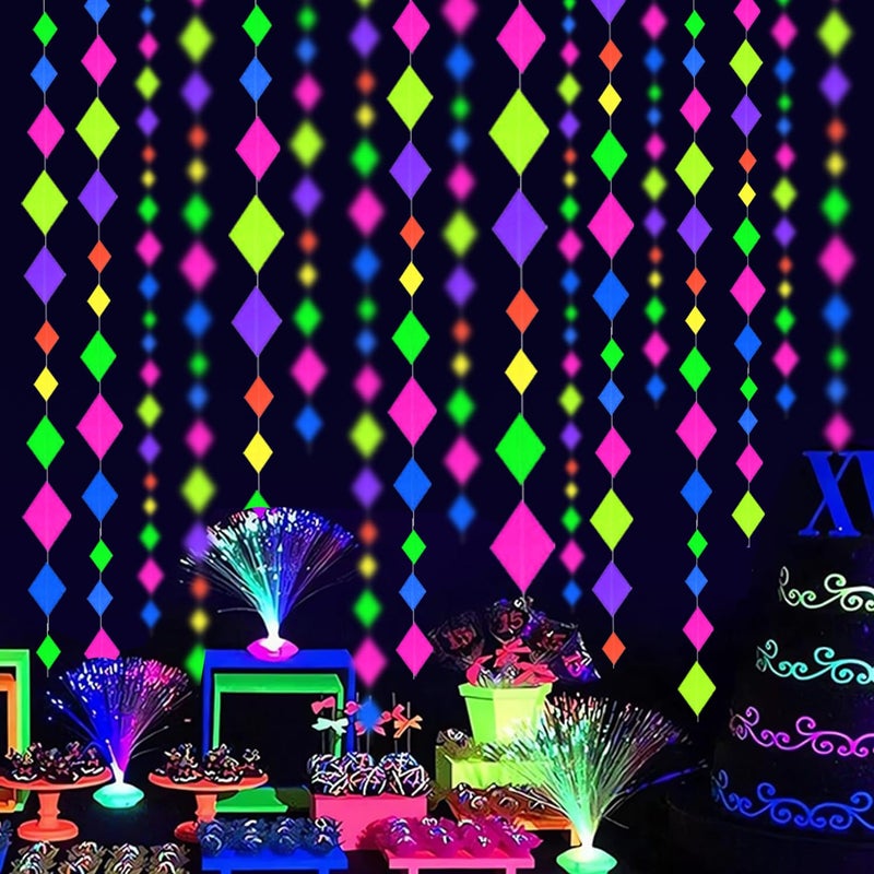 WELITTCON 123feet UV Paper Neon Streamers & Garlands - Diamond Shape Black Light Decorations, Glow Party Favors & Supplies for Wedding & Birthday Celebrations - Image 3