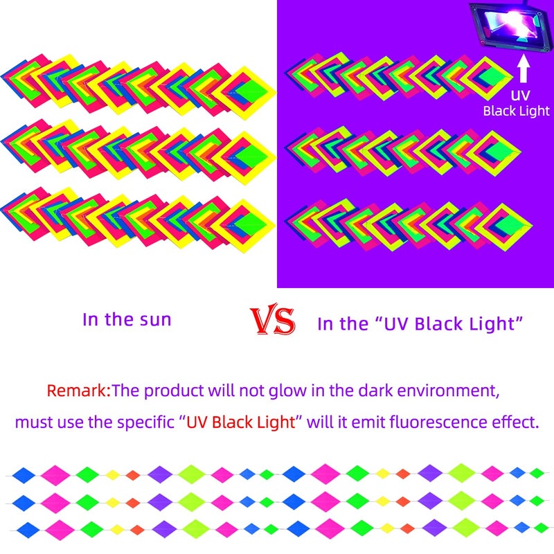 WELITTCON 123feet UV Paper Neon Streamers & Garlands - Diamond Shape Black Light Decorations, Glow Party Favors & Supplies for Wedding & Birthday Celebrations - Image 2