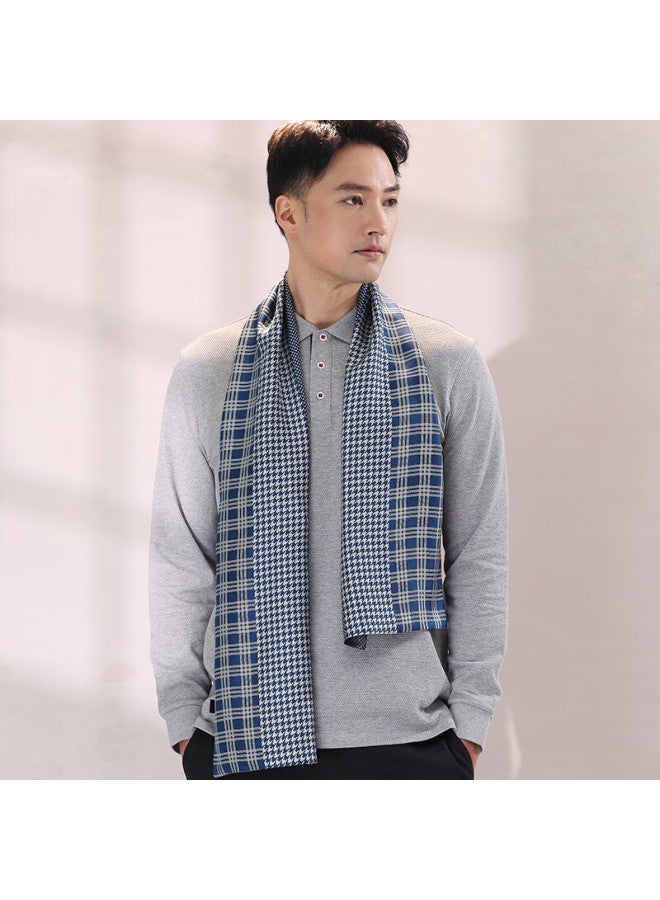 Hang Silk House Hangsi Mansion Men's Silk Scarf Mulberry Silk With Suit Jacket Professional Business Gift For Husband Dad Father Blue - Image 1