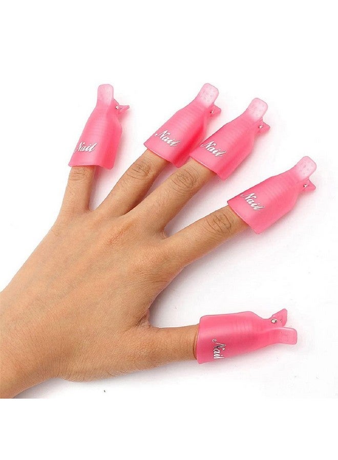 HiMo 10Pc Plastic Acrylic Nail Art Soak Off Cap Clip Uv Gel Polish Remover Wrap Tool (Pink) - Image 1