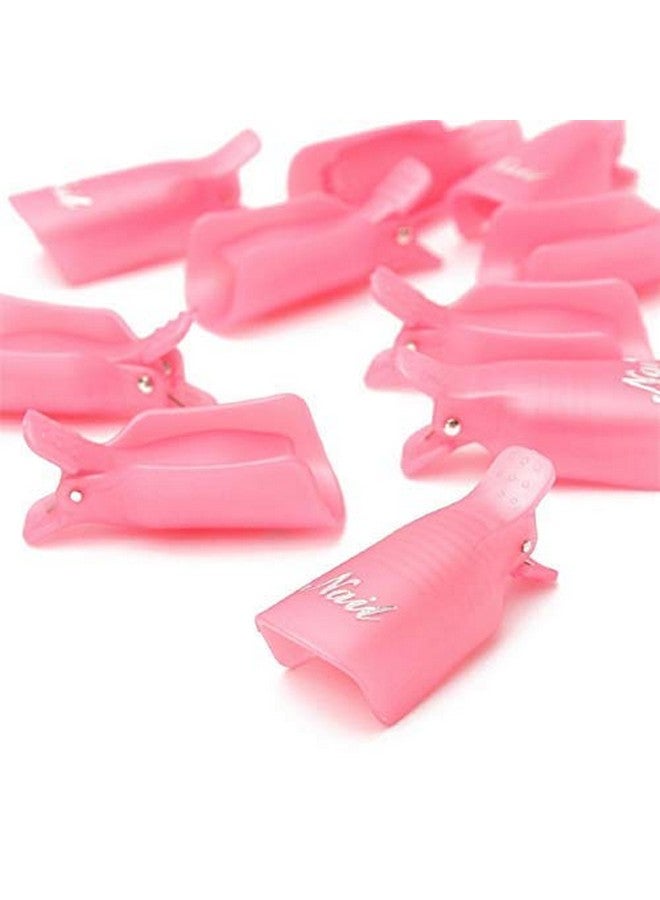 HiMo 10Pc Plastic Acrylic Nail Art Soak Off Cap Clip Uv Gel Polish Remover Wrap Tool (Pink) - Image 3