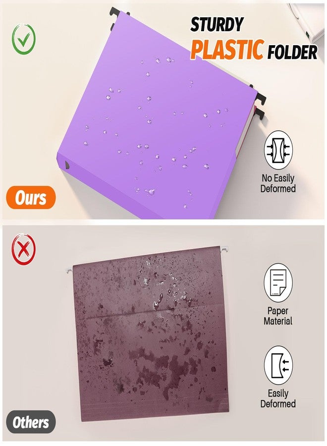 Shutex Extra Capacity Plastic Hanging File Folders,12 Pack Reinforced Expanding Hang Folder Letter Size,Accordian Pocket,Heavy Duty 2 Inch Expansion,Hanging Folder Organizer for Office Home,Purple - Image 2