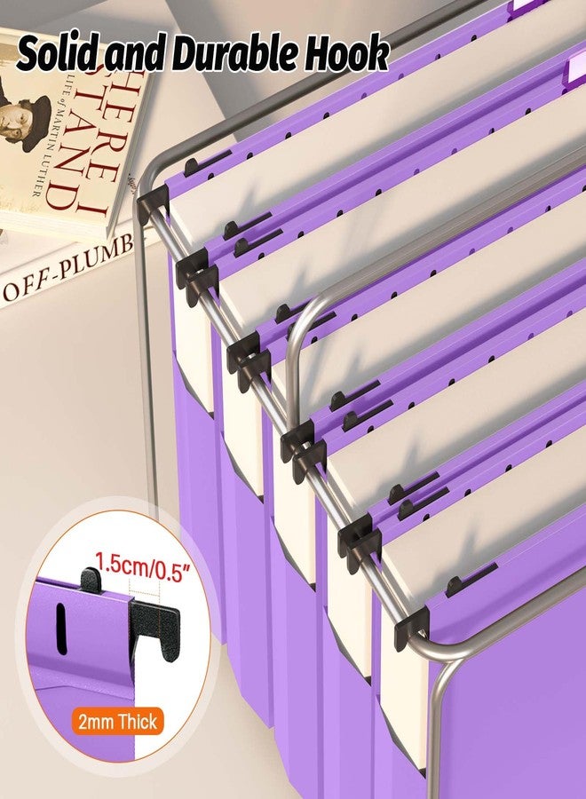 Shutex Extra Capacity Plastic Hanging File Folders,12 Pack Reinforced Expanding Hang Folder Letter Size,Accordian Pocket,Heavy Duty 2 Inch Expansion,Hanging Folder Organizer for Office Home,Purple - Image 5