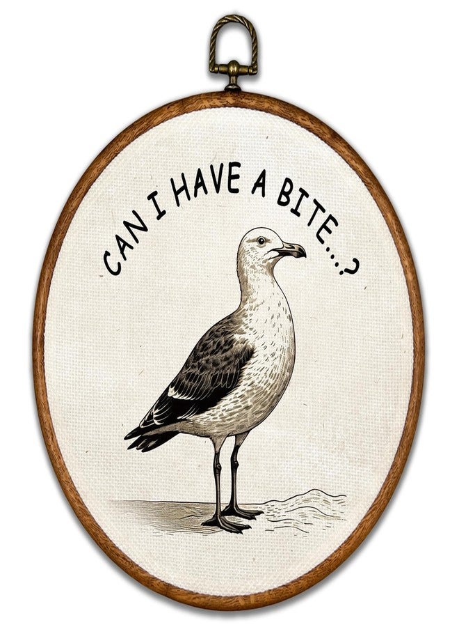 BCUANGD Vintage Seagull Round Wall Art Decor - Retro Bird Beachy Wall Art Canvas Frame Artwork Prints, Coastal Beach Black and White Round Wall Hanging Decorations for Bedroom Home, 10"x10" - Image 1