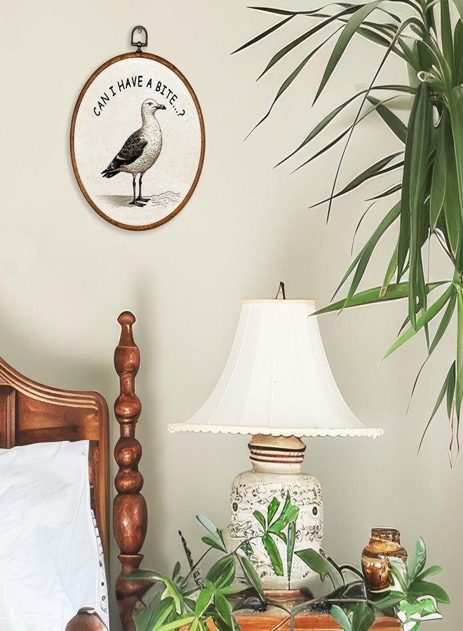 BCUANGD Vintage Seagull Round Wall Art Decor - Retro Bird Beachy Wall Art Canvas Frame Artwork Prints, Coastal Beach Black and White Round Wall Hanging Decorations for Bedroom Home, 10"x10" - Image 2