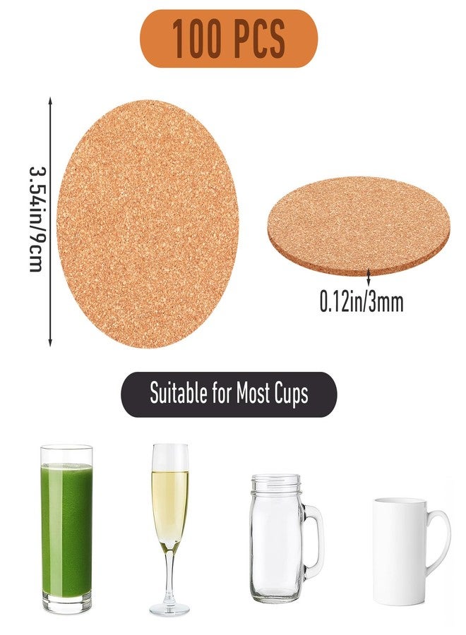 Wanmu 100 Pack Cork Coasters for Drinks, Absorbent Blank Saucers Blank Round for Laser Engraving, Hot Mug Safe & Non-Slip Surface Bulk DIY Coasters for Wedding, Coffee Bar, Home Decor for DIY, 90mm x 3mm - Image 2