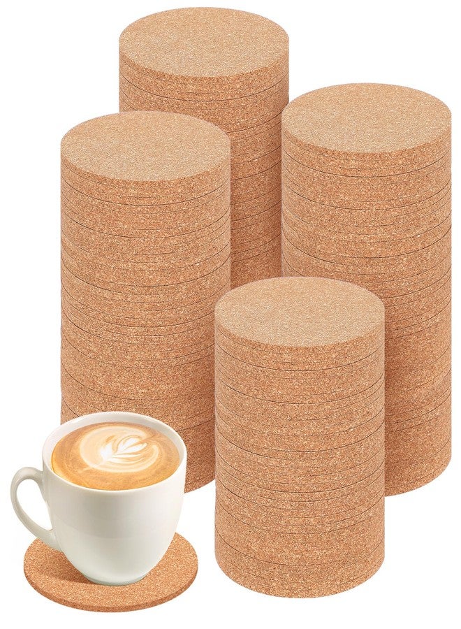 Wanmu 100 Pack Cork Coasters for Drinks, Absorbent Blank Saucers Blank Round for Laser Engraving, Hot Mug Safe & Non-Slip Surface Bulk DIY Coasters for Wedding, Coffee Bar, Home Decor for DIY, 90mm x 3mm - Image 1