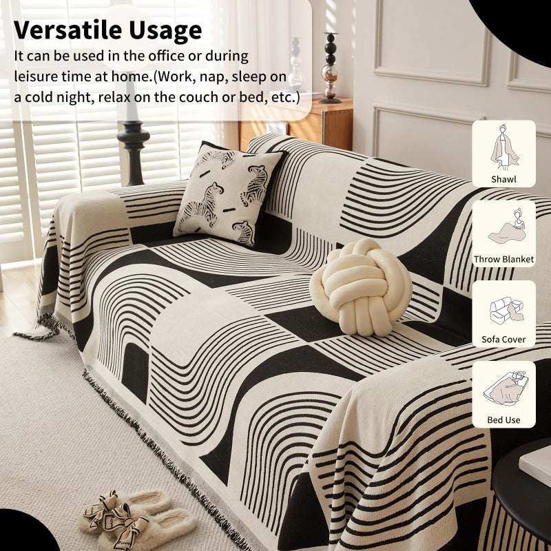 WEYOND Boho Couch Cover Sofa Covers Washable, Chenille Couch Covers for 3 Cushion Couch Sofa Pet Friendly, Bohemian Sofa Slipcovers for Sectional Sofa, Loveseat, 2 3 4 Seater (71" x 150", Black) - Image 5