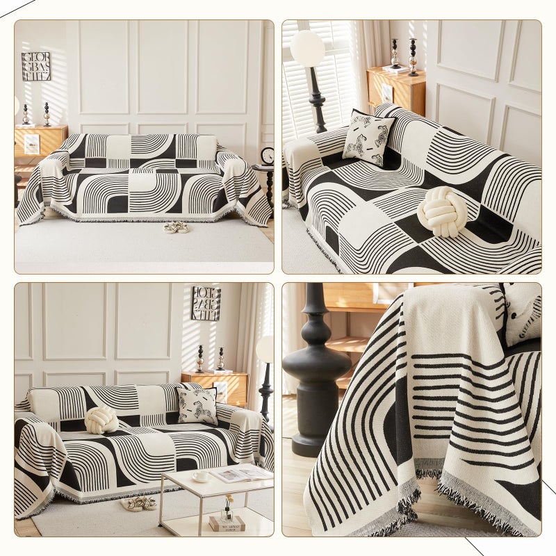 WEYOND Boho Couch Cover Sofa Covers Washable, Chenille Couch Covers for 3 Cushion Couch Sofa Pet Friendly, Bohemian Sofa Slipcovers for Sectional Sofa, Loveseat, 2 3 4 Seater (71" x 150", Black) - Image 2