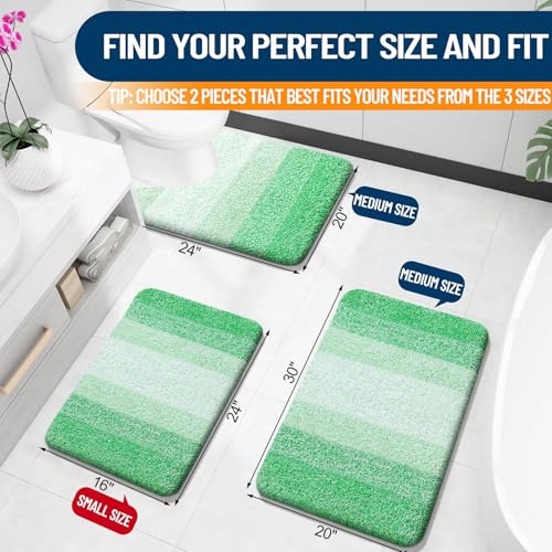 OLANLY Bathroom Rug Set 2 Piece Soft Absorbent Microfiber Bath Mats and UShaped Contour Toilet Rug NonSlip Machine Wash Dry Plush Shaggy Bath Mats for Bathroom 24x1624x20 Green - Image 3
