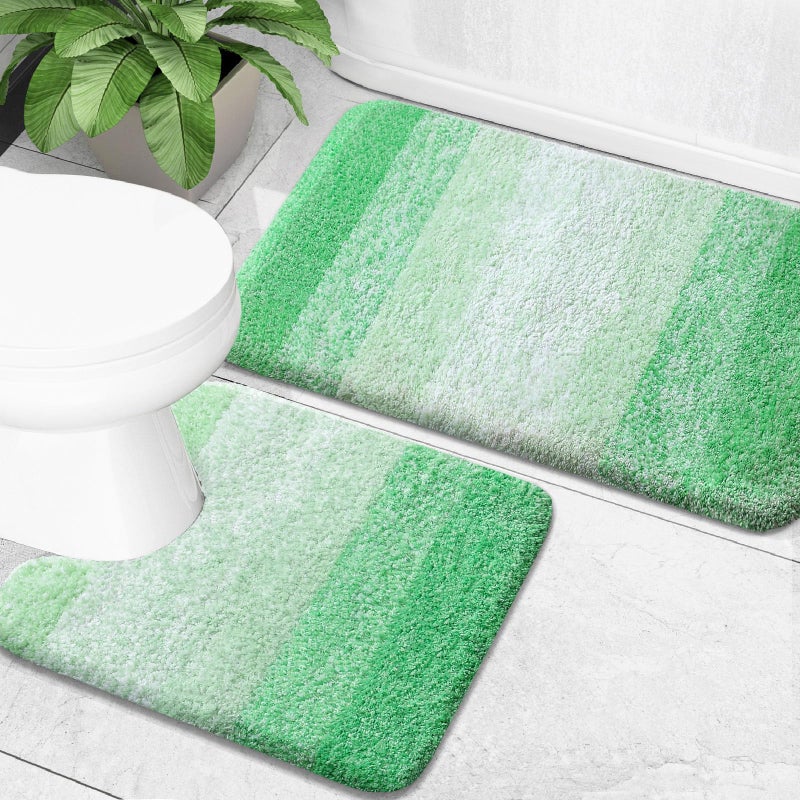 OLANLY Bathroom Rug Set 2 Piece Soft Absorbent Microfiber Bath Mats and UShaped Contour Toilet Rug NonSlip Machine Wash Dry Plush Shaggy Bath Mats for Bathroom 24x1624x20 Green - Image 2