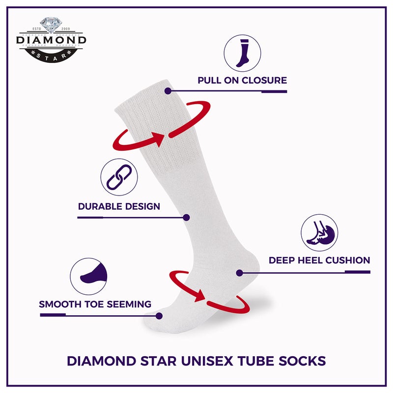 Diamond Star Tube Socks Men 6 Pairs Premium Cushion Cotton Over The Calf Athletic Knee High Socks For Men 10-15 (White) - Image 3