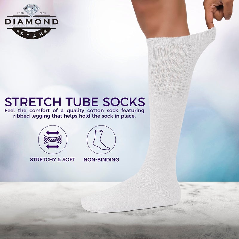 Diamond Star Tube Socks Men 6 Pairs Premium Cushion Cotton Over The Calf Athletic Knee High Socks For Men 10-15 (White) - Image 2