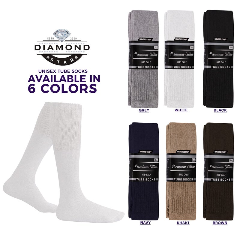 Diamond Star Tube Socks Men 6 Pairs Premium Cushion Cotton Over The Calf Athletic Knee High Socks For Men 10-15 (White) - Image 5