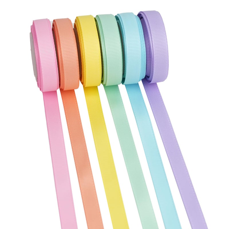 DINDOSAL 6 Rolls Pastel Rainbow Ribbon 38 Thin Grosgrain Ribbon Assortment Pastel Colored Craft Ribbon Birthday Party Decoration Gift Wrapping 30 Yards