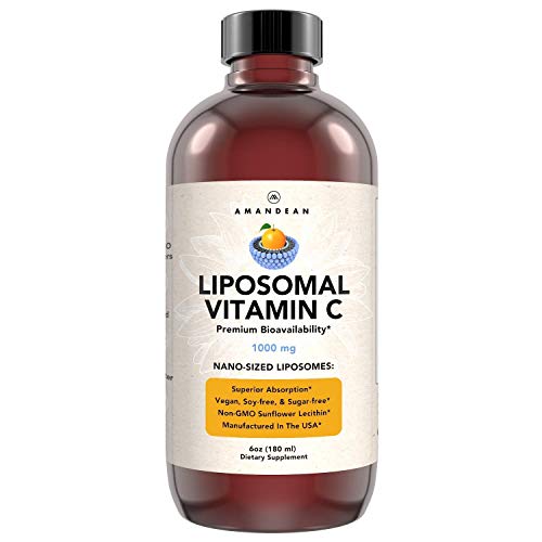 AMANDEAN Liposomal Vitamin C 1000mg Liquid VIT C Supplement Immune Support Skin Health Collagen Production Fast Absorbing Antioxidant Delivery QualiC SoyFree Vegan NonGMO