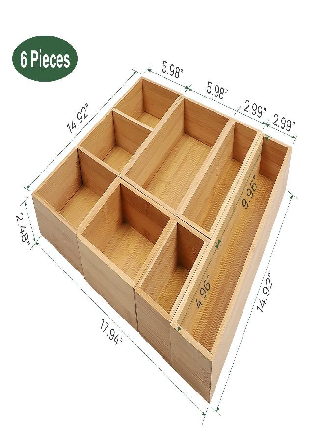 Kootek Kootek Bamboo Drawer Organizer with Removable Dividers, 6 Pcs Adjustable Kitchen Drawer Organizer Utensils Bamboo Organizers Silverware Storage Box Cutlery Tray Multi-Use for Bathroom, Makeup, Office - Image 2