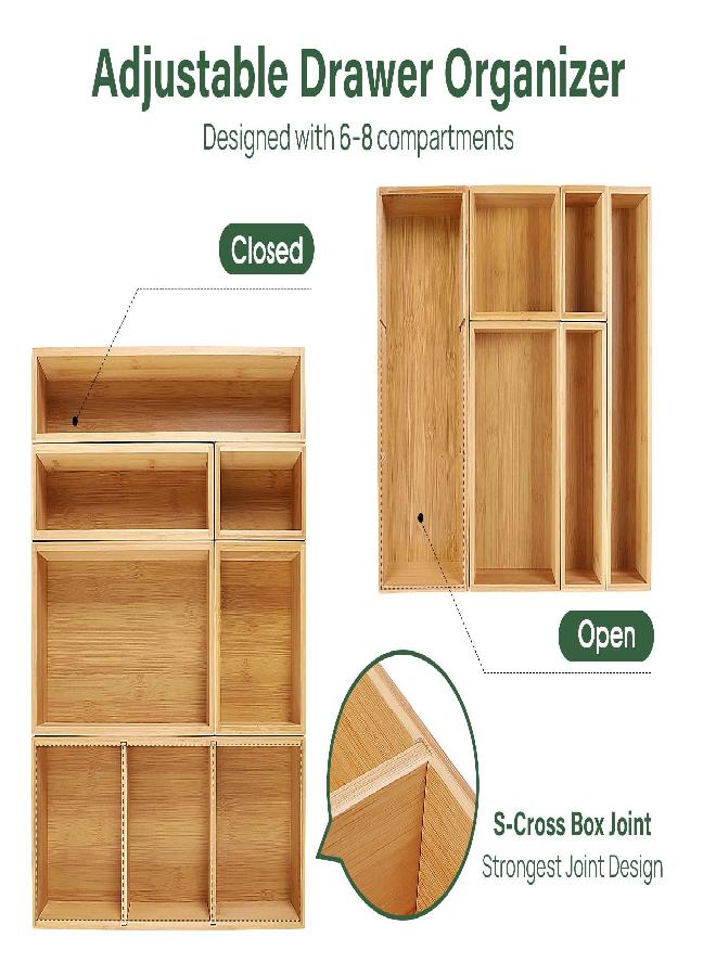 Kootek Kootek Bamboo Drawer Organizer with Removable Dividers, 6 Pcs Adjustable Kitchen Drawer Organizer Utensils Bamboo Organizers Silverware Storage Box Cutlery Tray Multi-Use for Bathroom, Makeup, Office - Image 3