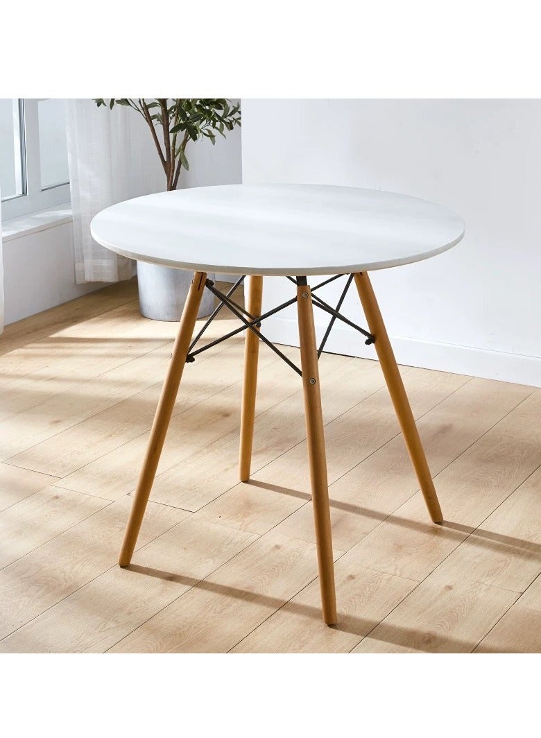 Round Table Dining Table Modern Coffee with Wooden Legs Leisure Table for Home Office Restaurant - Image 1